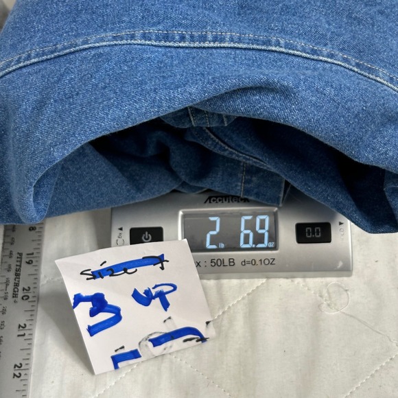 Denim & Co Long Denim Coat 1X Removable rainbow Flannel Lining Button Front barn - Picture 11 of 12